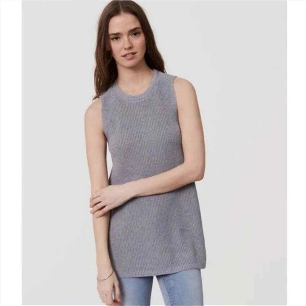 LOFT Gray Ribbed Muscle Tee Relaxed Fit